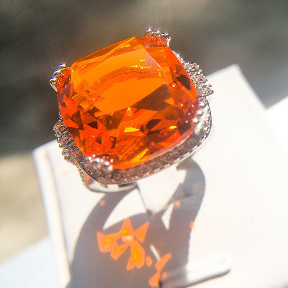 NEW Huge Cushion Fire Orange Sphalerite Halo Ring - Picture 3 of 6